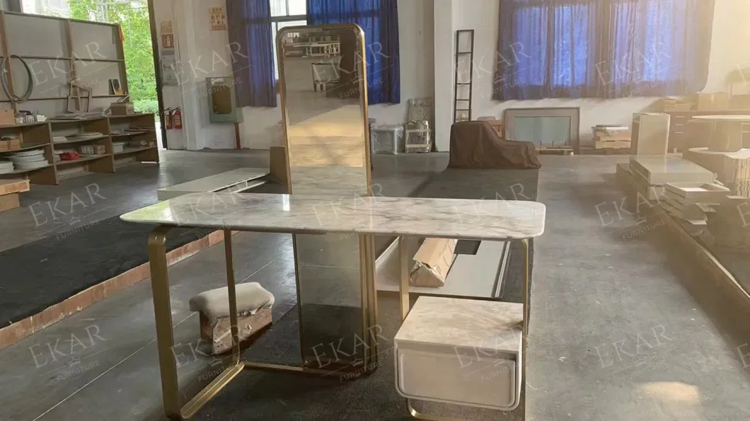 Big Mirror Bedroom Makeup Table - Light Luxury Modern Victoria Marble Dressing Table with Leather Drawer Vanity