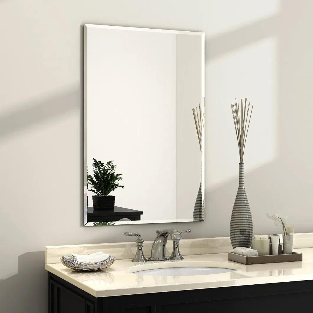 Large Simple Rectangular Beveled Wall Hanging Horizontal &amp; Vertical Frameless Mirror Silver Backed Rectangle Vanity Bedroom Mirror