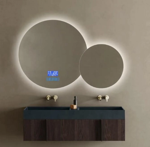 Smart Double Round Vanity Mirror Large Bathroom Mirror with Light and Defogger