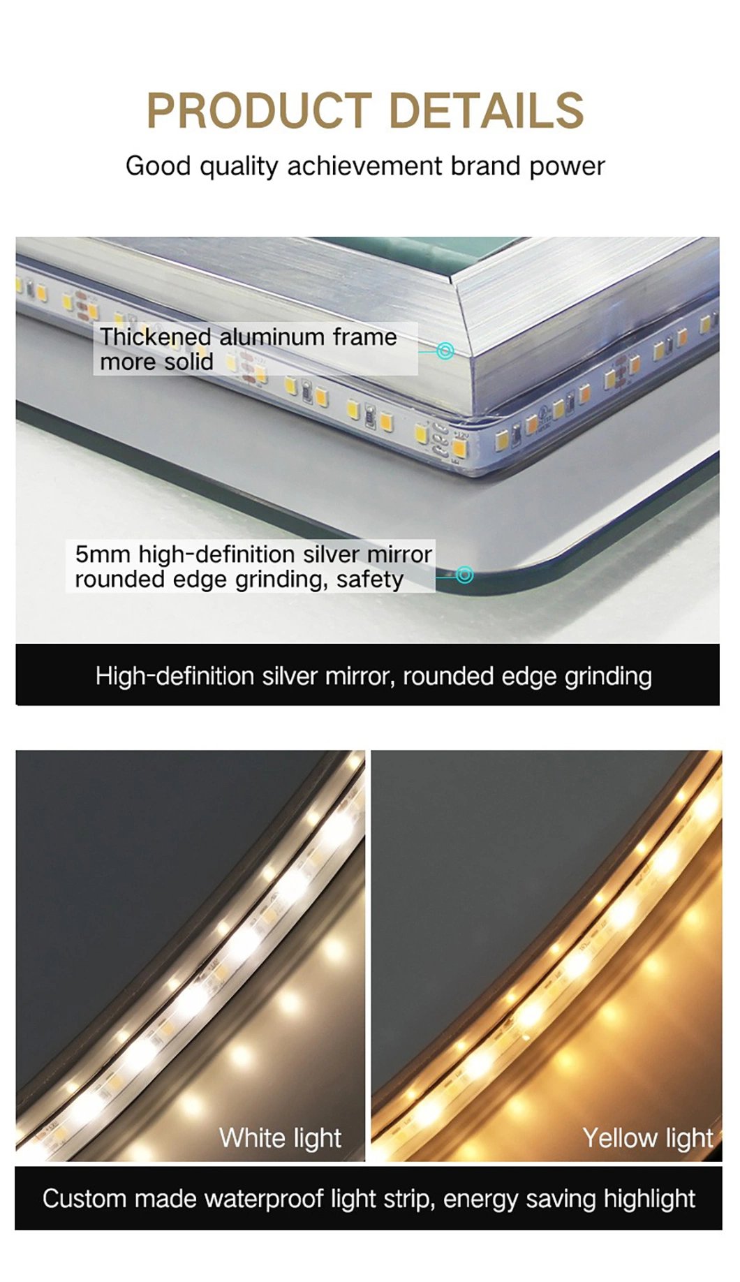 Customized LED Backlit Round Anti-Fog Frameless LED Lighted Hotel Luxury Bathroom Mirror