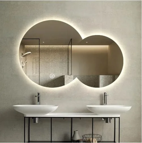 Smart Double Round Vanity Mirror Large Bathroom Mirror with Light and Defogger