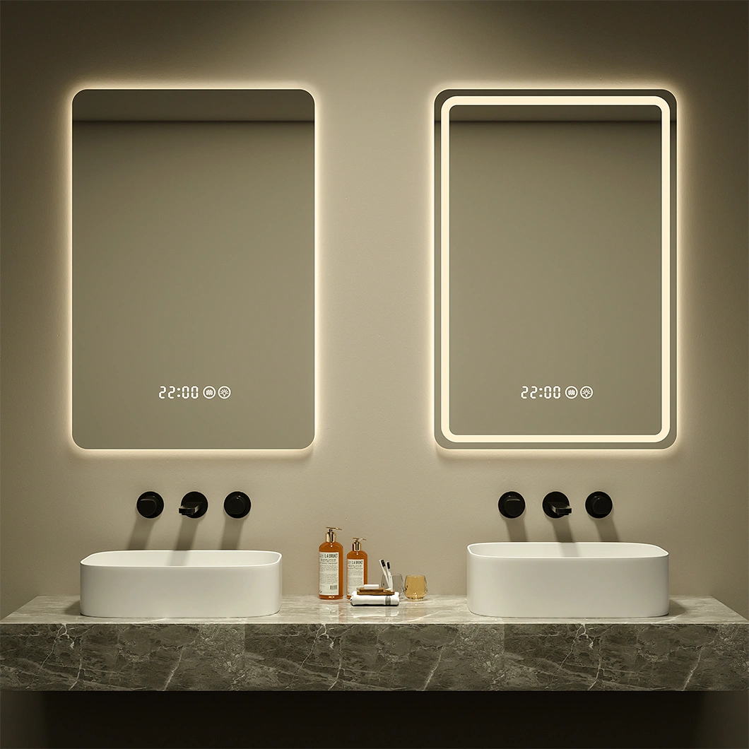 Modern Wall Hung Anti Fog Bath LED Mirror Frameless Touch Screen Rectangle Bathroom Makeup Smart Mirror