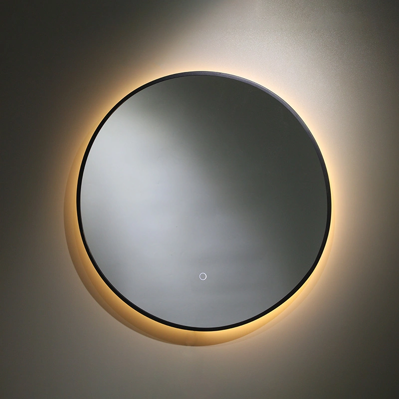 Home Decoration Illuminated Round Matte Gold Framed Vanity Mirror