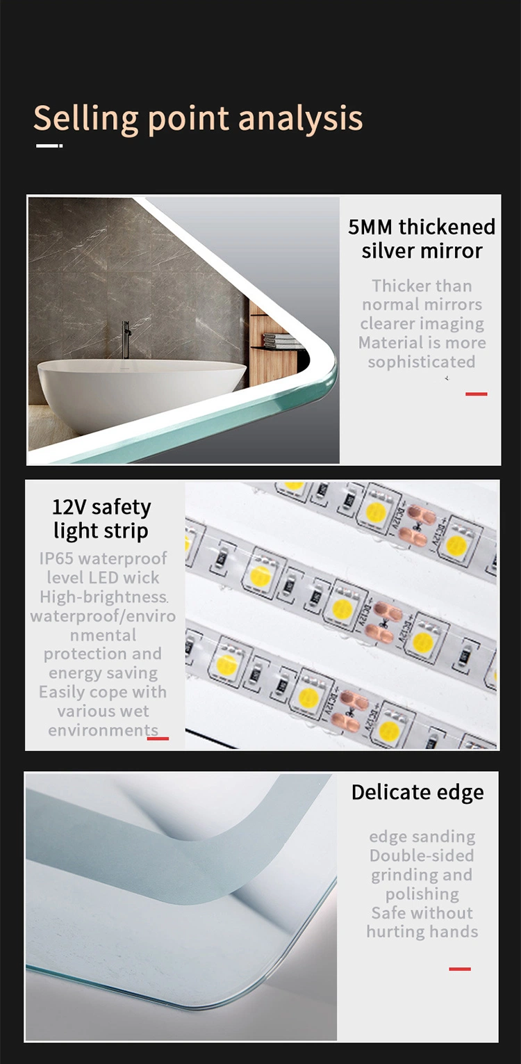 Anti Fog Contemporary Electronic Wall Smart LED Bathroom Mirror Rectangular Frameless Mirrors