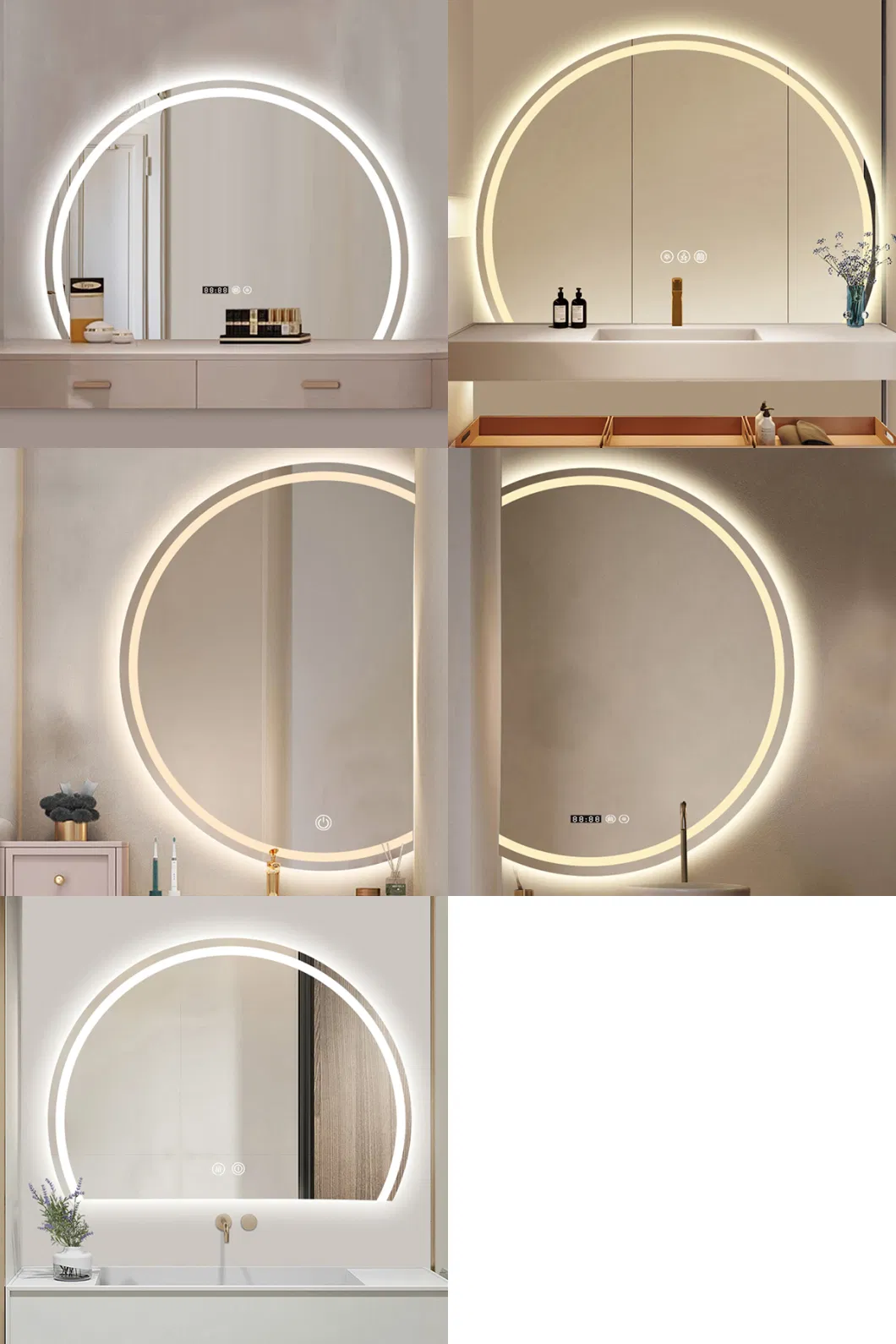 Spremium Half Circle Decorative Wall LED Bathroom Moon Mirrors with Backlights in Modern Home Semicircle Half Round Mirror