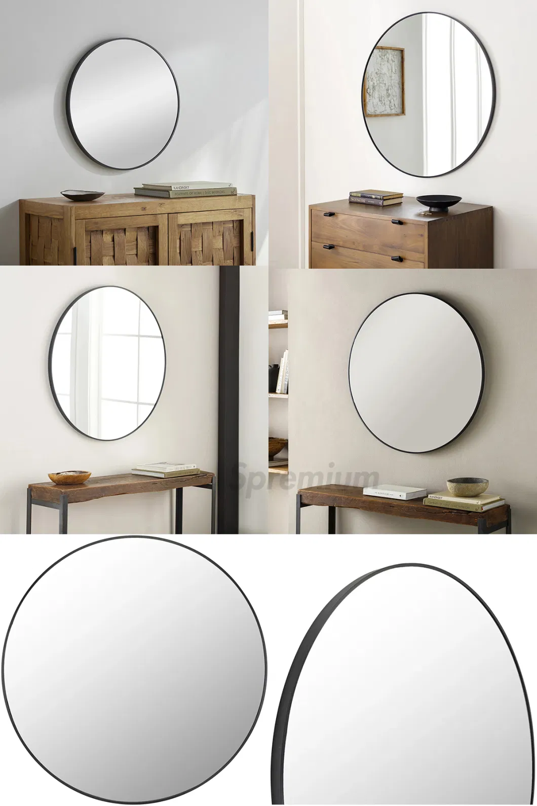 Modern Silver Mirror Manufacturer Wholesale Fashionable Black Frame Round Mirror