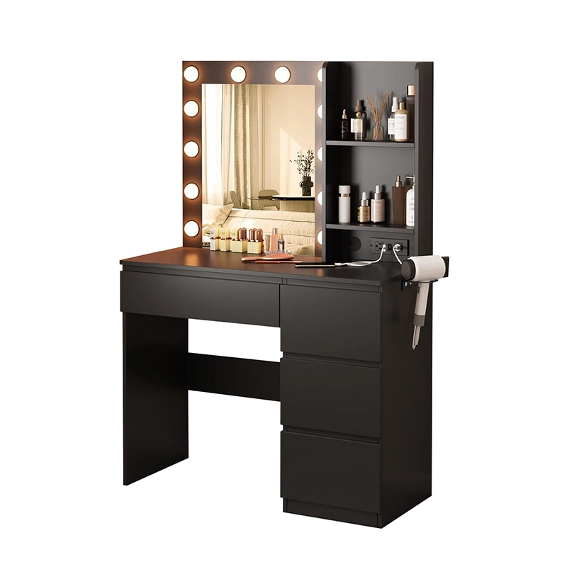 Vanity with Lights, 37inch Vanity Desk with Power Strip, 4 Drawers Makeup Table with Lighted Mirror, 3 Lighting Colors, White