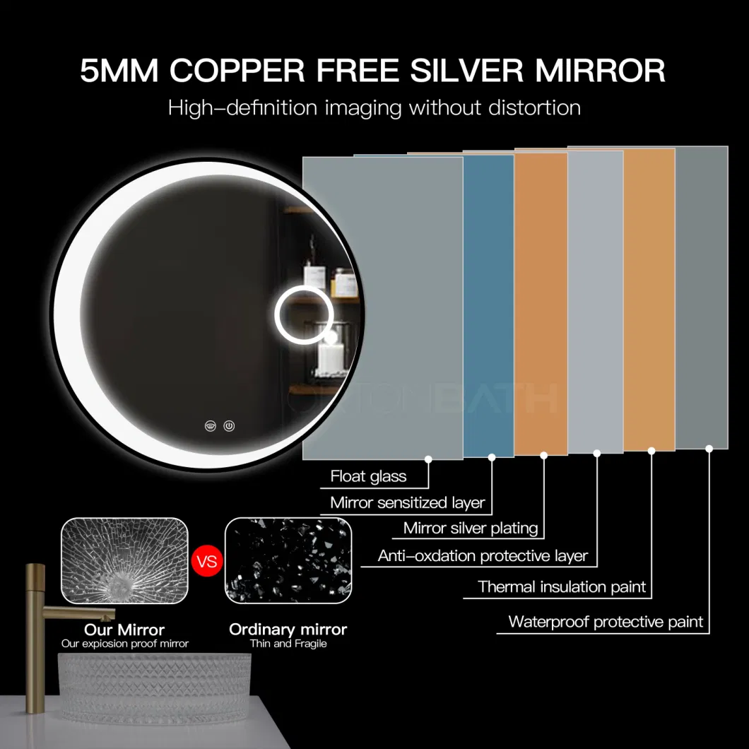 Ortonbath 3 Colors LED Mirror for Bathroom, LED Lighted Vanity Mirrors for Bathroom Wall with Front and Backlit, Moon Sun Black Framed Wall Mirror