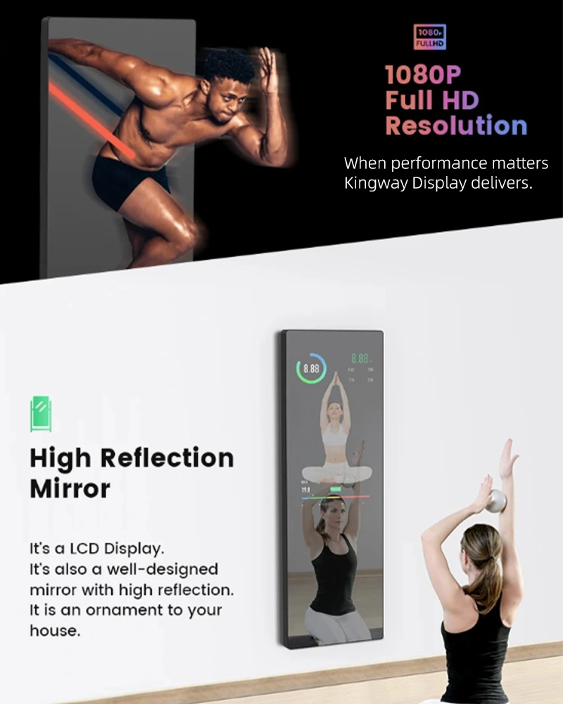 21.5 32 43 Inch Android Touch Screen Smart Magic Mirror Interactive Fitness Mirror Equipment Smart Mirror for Makeup Fitness Gym Hotel Smart Home with Camera