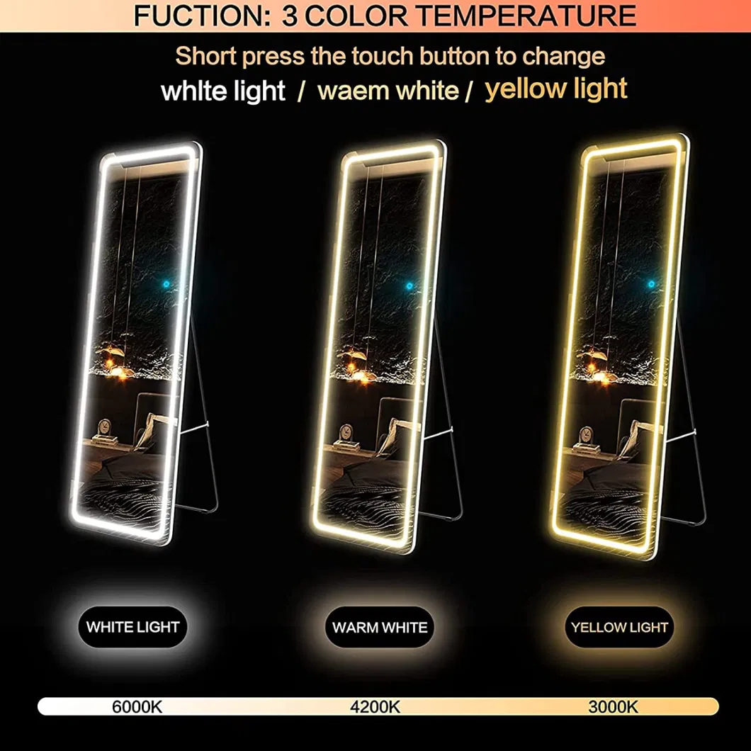 Full Length Mirror Lighted LED Free Standing Floor Mirror Wall Mounted Hanging Mirror with Lights Full Size Body Mirror