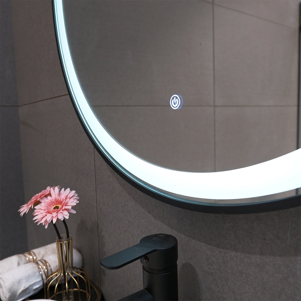 Round Bathroom LED Mirror Design Wall Decoration Black Metal Frame Mirror