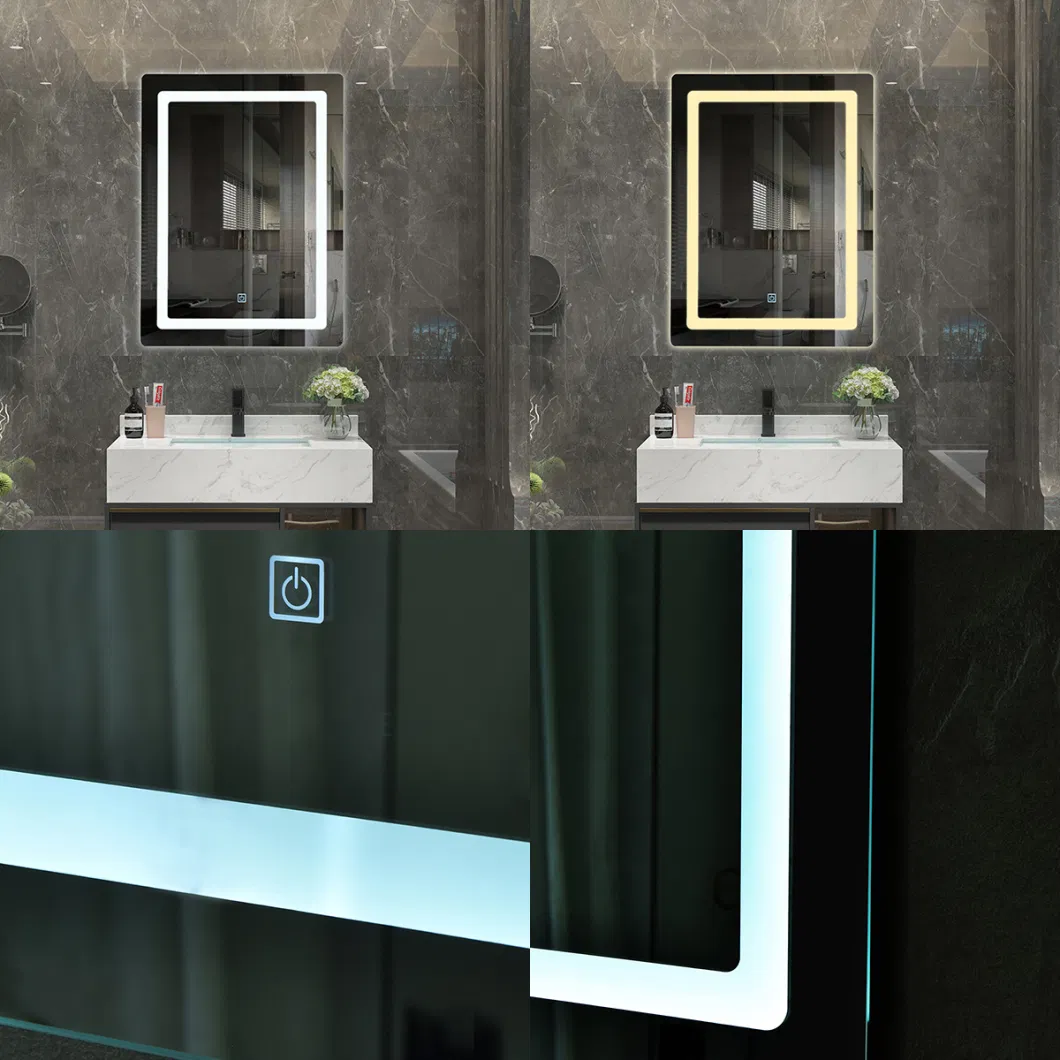 Factory Salon Smart Rectangle Silver Bathroom Mirror LED Frameless Illuminated Wall Glass Vanity Mirror Decoration