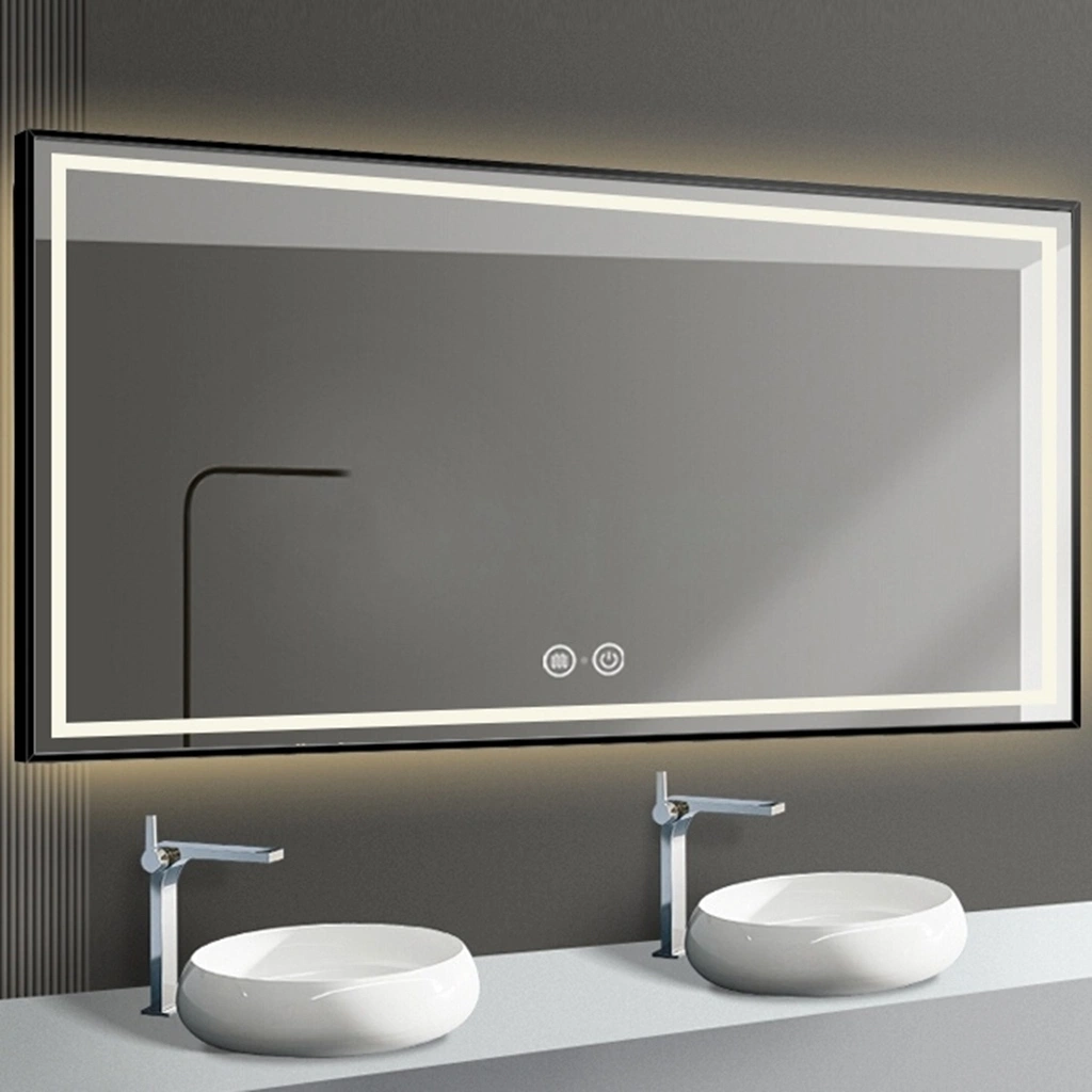 LED Lighted Black Round Aluminum Framed Frameless Bathroom Vanity Mirror