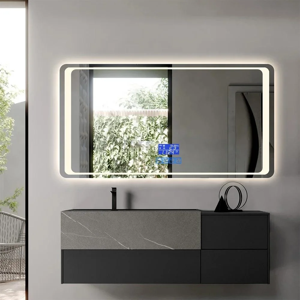 LED Bathroom Mirror for Vanity, Wall Mounted Lighted Mirror, Frameless Bathroom Mirror with Lights Dimmable Anti-Fog Memory Function