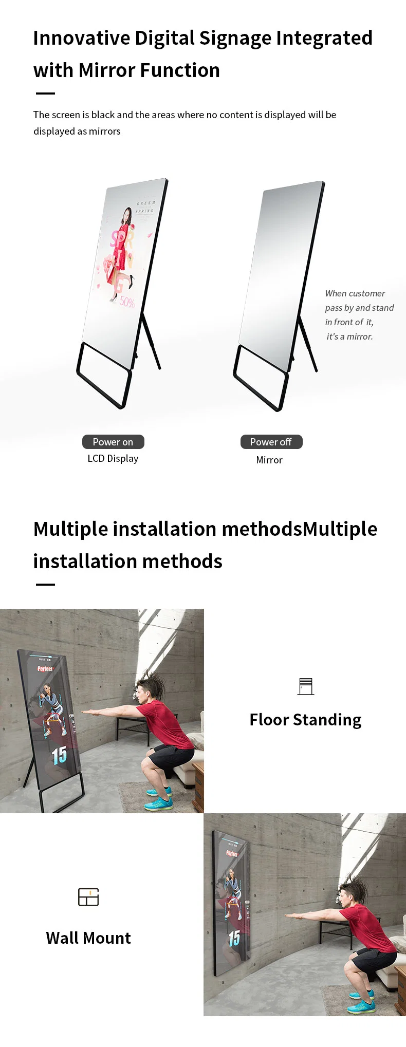 New Style Android Mirror Digital Signage Smart Mirror Photo Booth Kiosk with Motion Sensor WiFi LCD Magic