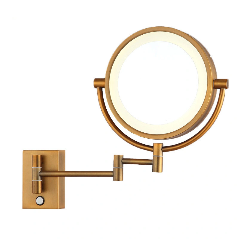 LED Folding Mirror Rotatable Hotel Bathroom Wall Mounted Makeup Mirror with Light Magnifying Beauty Mirror