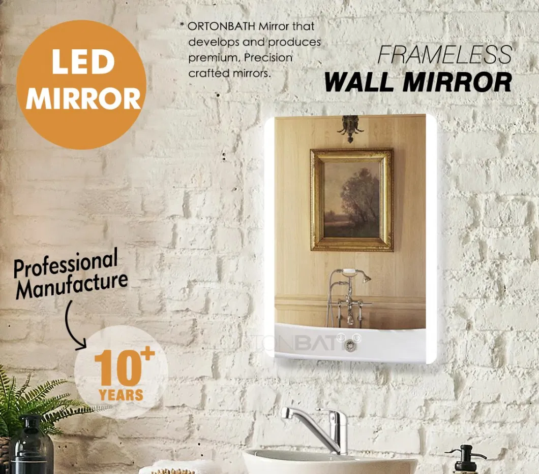 Ortonbath Front Lit Frameless Rectangular Back Lit LED Bathroom Mirror with Lights, Dimmable Vanity Mirror, Wall Mounted Smart Mirror