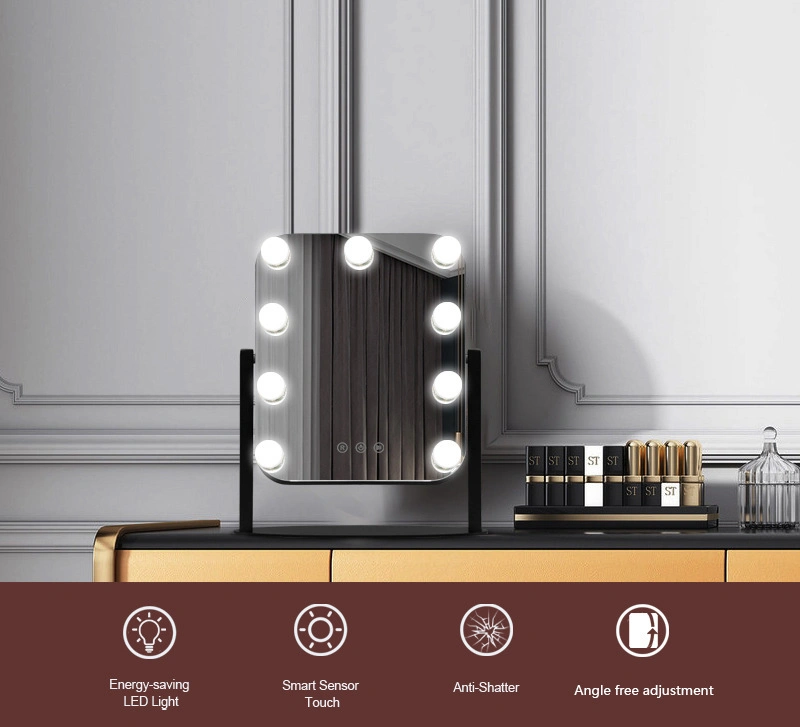 Vanity LED Makeup Mirror with Lights Hollywood with 9 Dimmable Bulbs &amp; 3 Color Lighting Modes