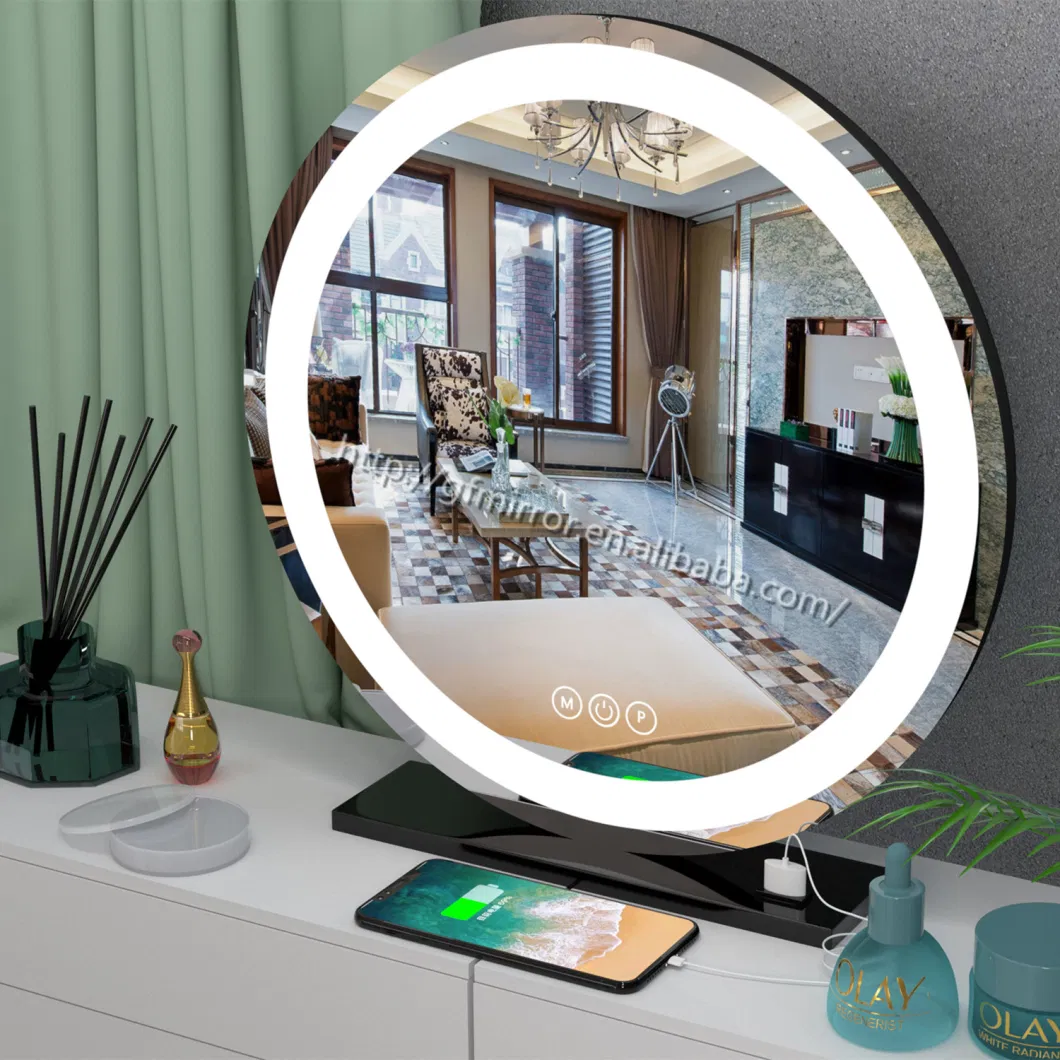 Round Shape Table and Wall Mounted Hollywood Mirror in Gold Color Gmm2022