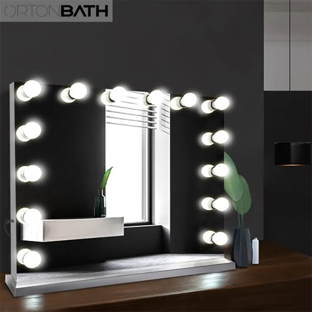 Ortonbath Rectangular Table Top Hollywood Make up Smart Bathroom Backlit Anti Fog Vanity LED Light Mirror Wall Mirror Bath LED Mirror