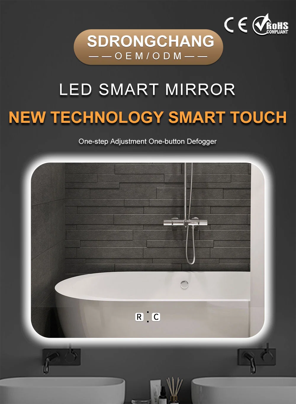 Bathroom Smart Touch Rectangular Illuminated Shower Foggless Shaving LED Mirror