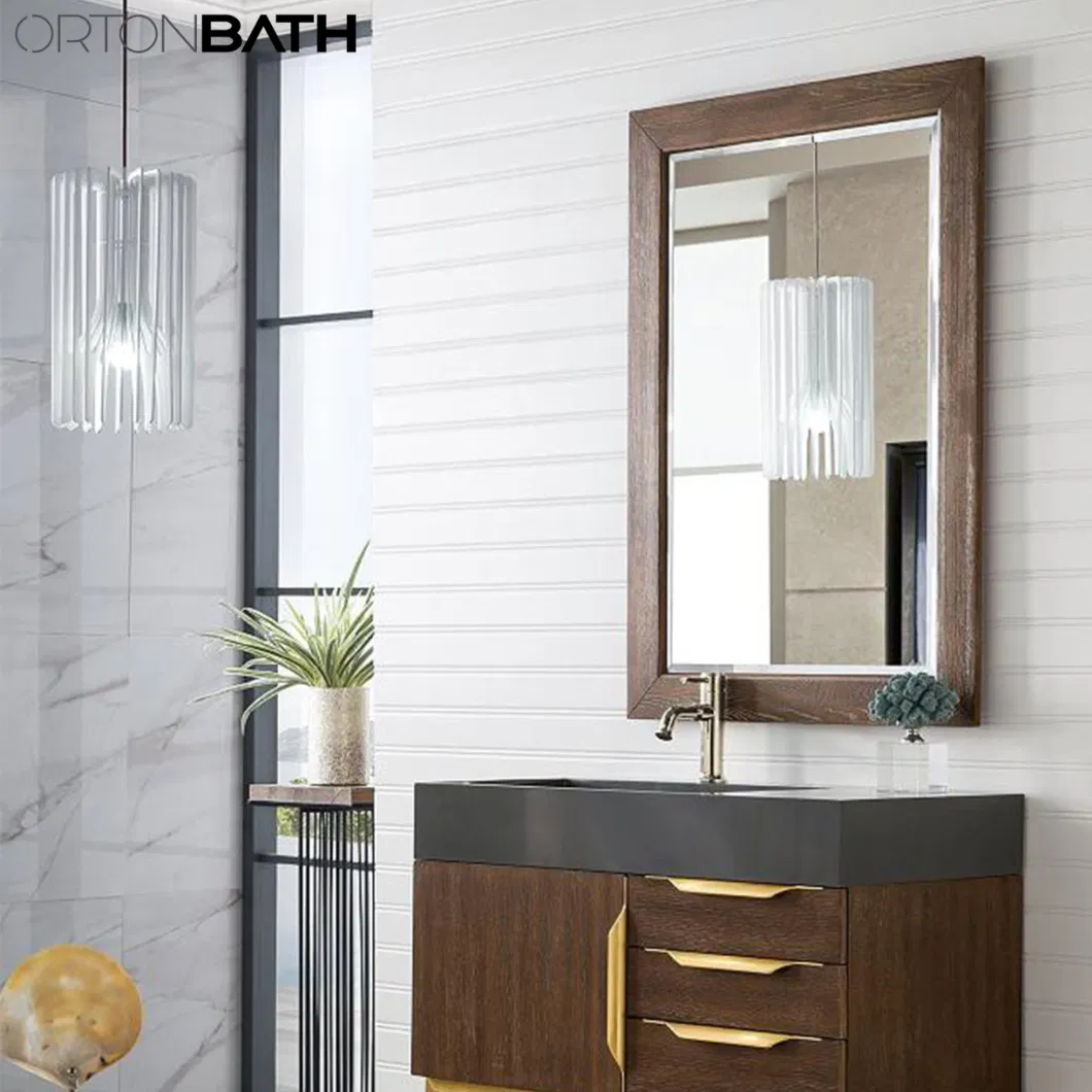 Ortonbath High Quality Solid Wood Framed Bathroom Wall Mount Mirror Brushed Metal Frame Hanging Mirror for Living Room, Bedroom