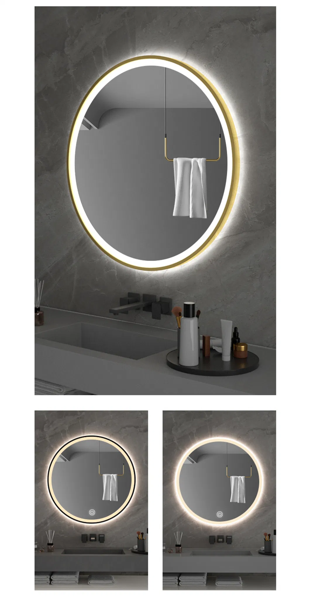 Custom Size Bedroom Large Metal Framed Arched Oval Rectangle Floor Wall Dressing Mirror LED Function Optional