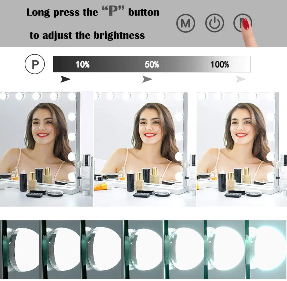 Hollywood Wall Mounted Makeup Mirror Dimmer Switch LED Mirror