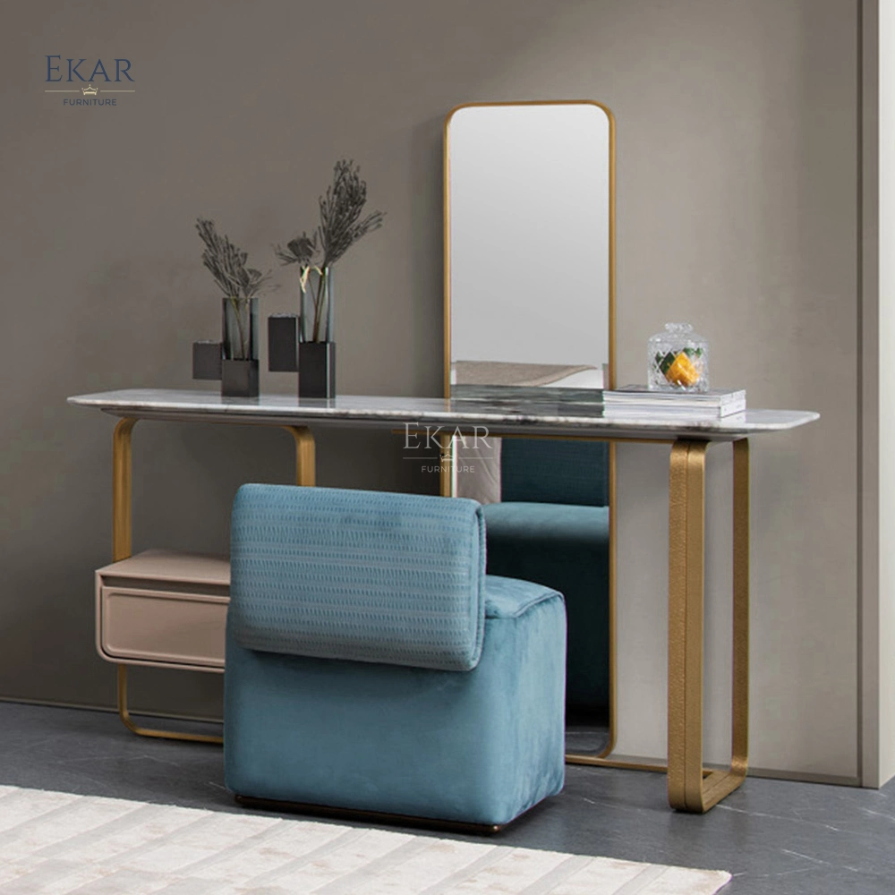 Big Mirror Bedroom Makeup Table - Light Luxury Modern Victoria Marble Dressing Table with Leather Drawer Vanity