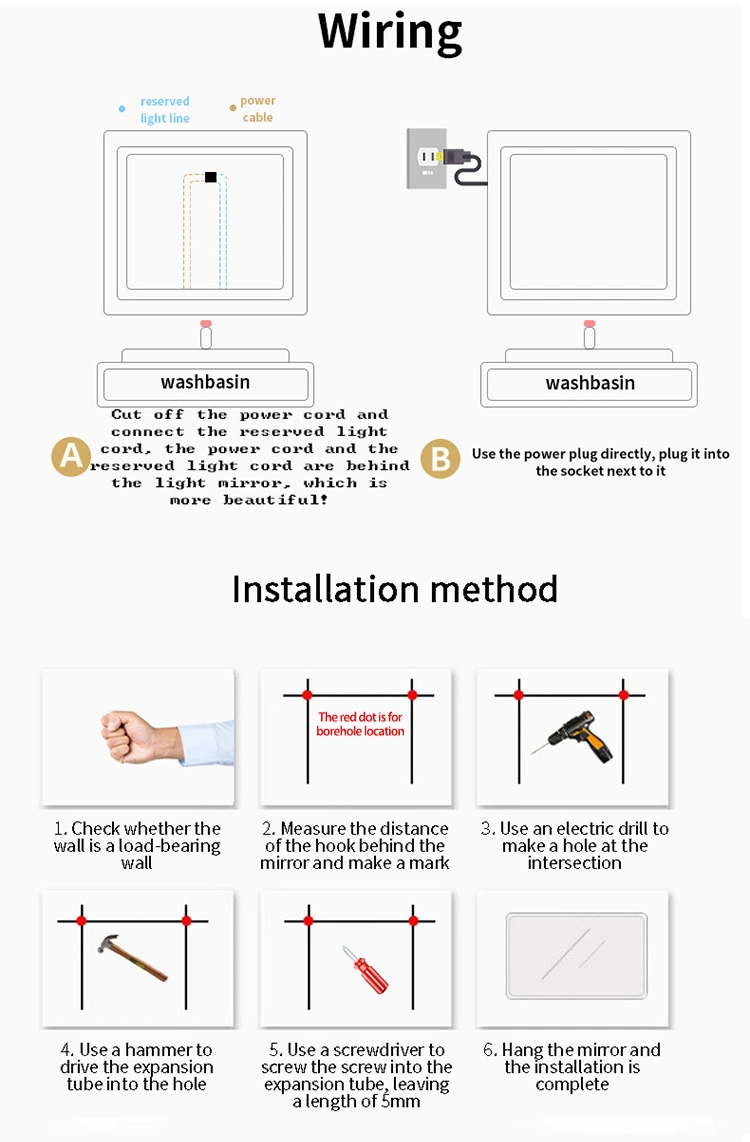 Anti Fog Contemporary Electronic Wall Smart LED Bathroom Mirror Rectangular Frameless Mirrors