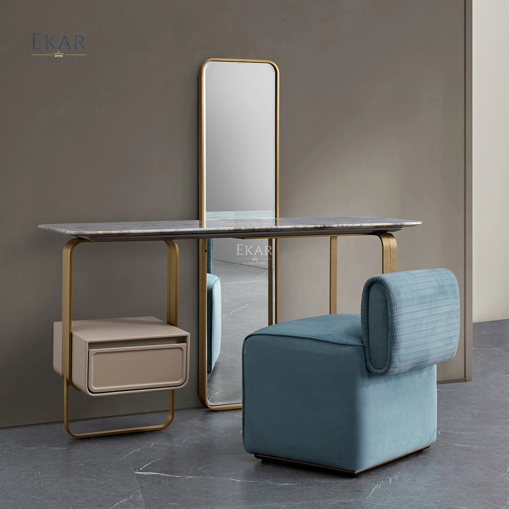 Big Mirror Bedroom Makeup Table - Light Luxury Modern Victoria Marble Dressing Table with Leather Drawer Vanity