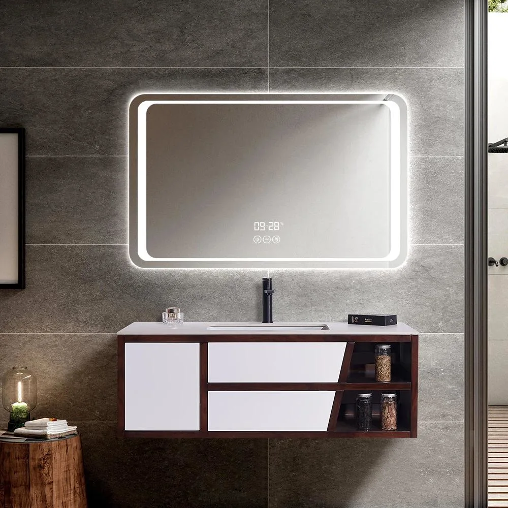 LED Bathroom Mirror for Vanity, Wall Mounted Lighted Mirror, Frameless Bathroom Mirror with Lights Dimmable Anti-Fog Memory Function