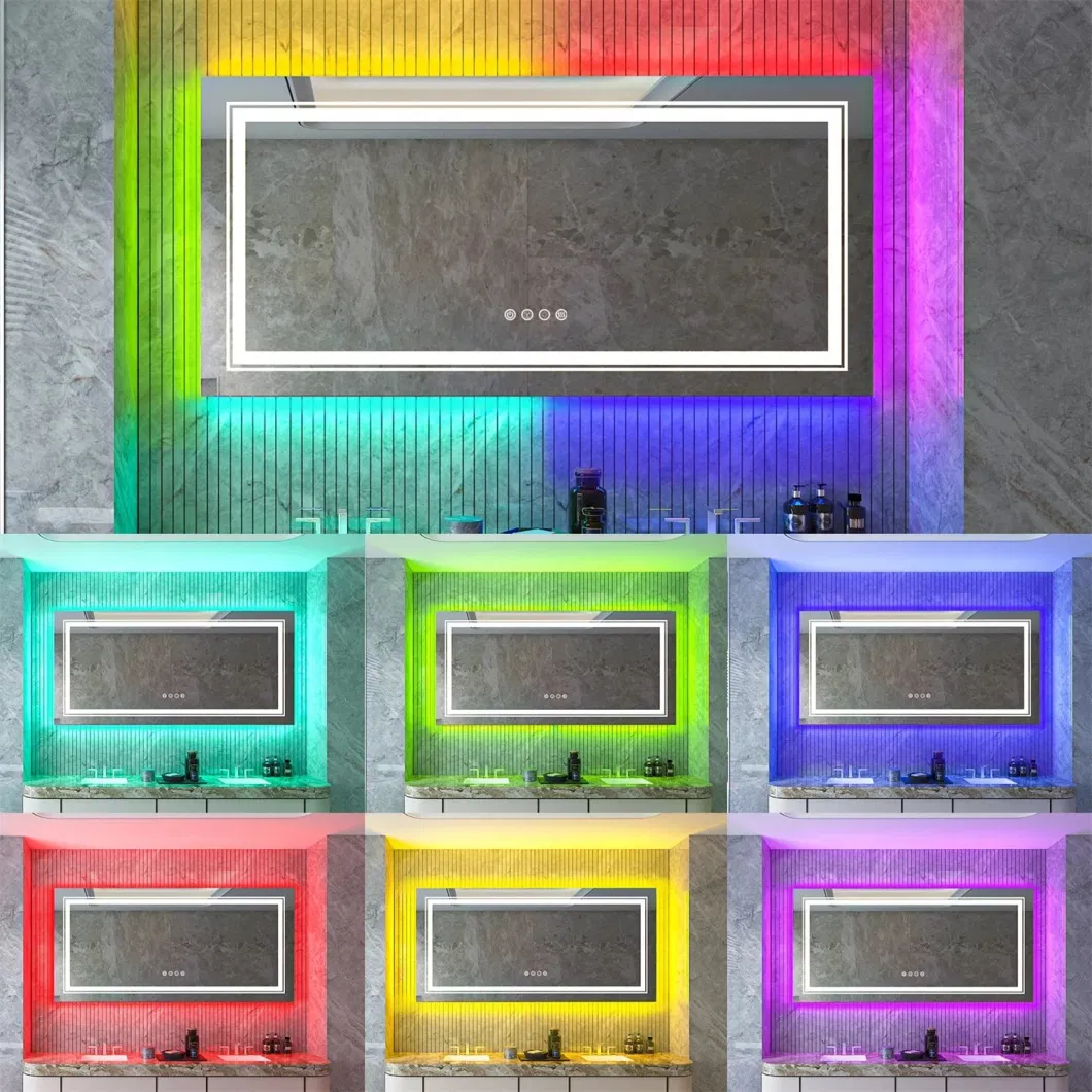 2024 Large Sized Rectangle RGB Color Changing LED Bathroom Vanity Mirror