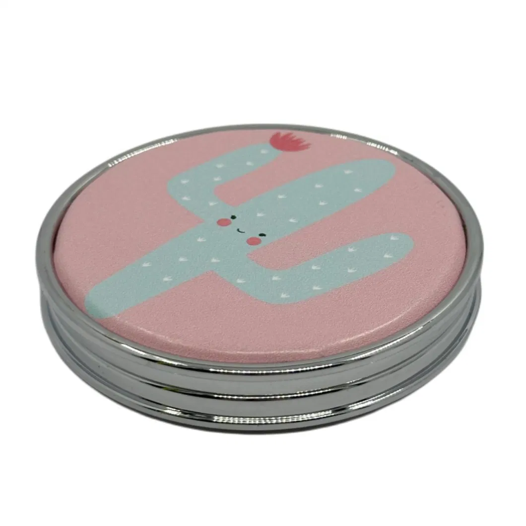 Hot Selling Round Leather Mini Magnifying Pocket Cosmetic Mirror for Gift