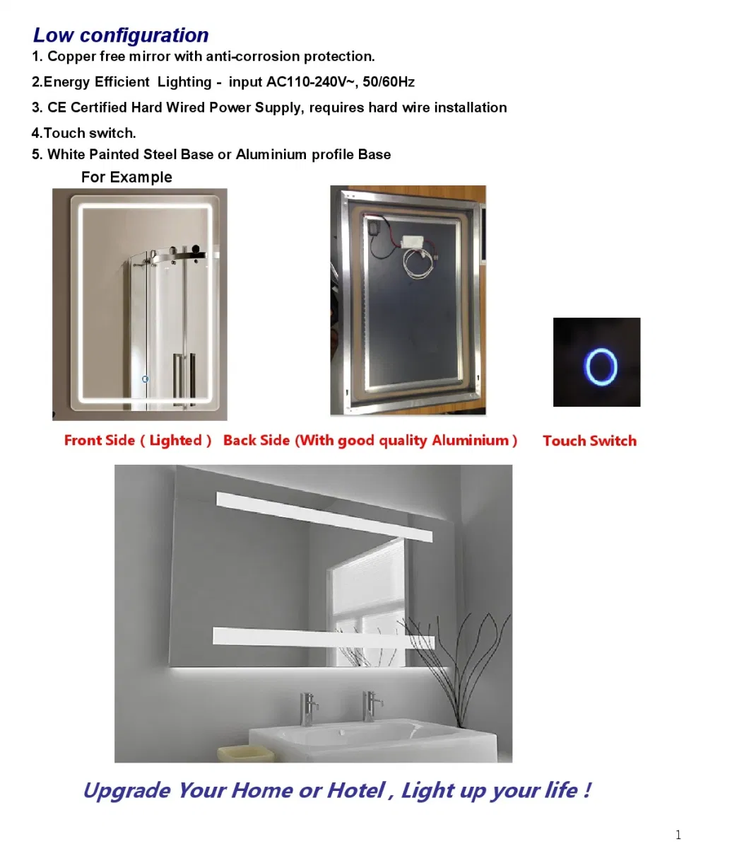 OEM Copper-Free Illuminated Lighted LED Mirror Bathroom Decorative Wall Mirror for Makeup Shaving