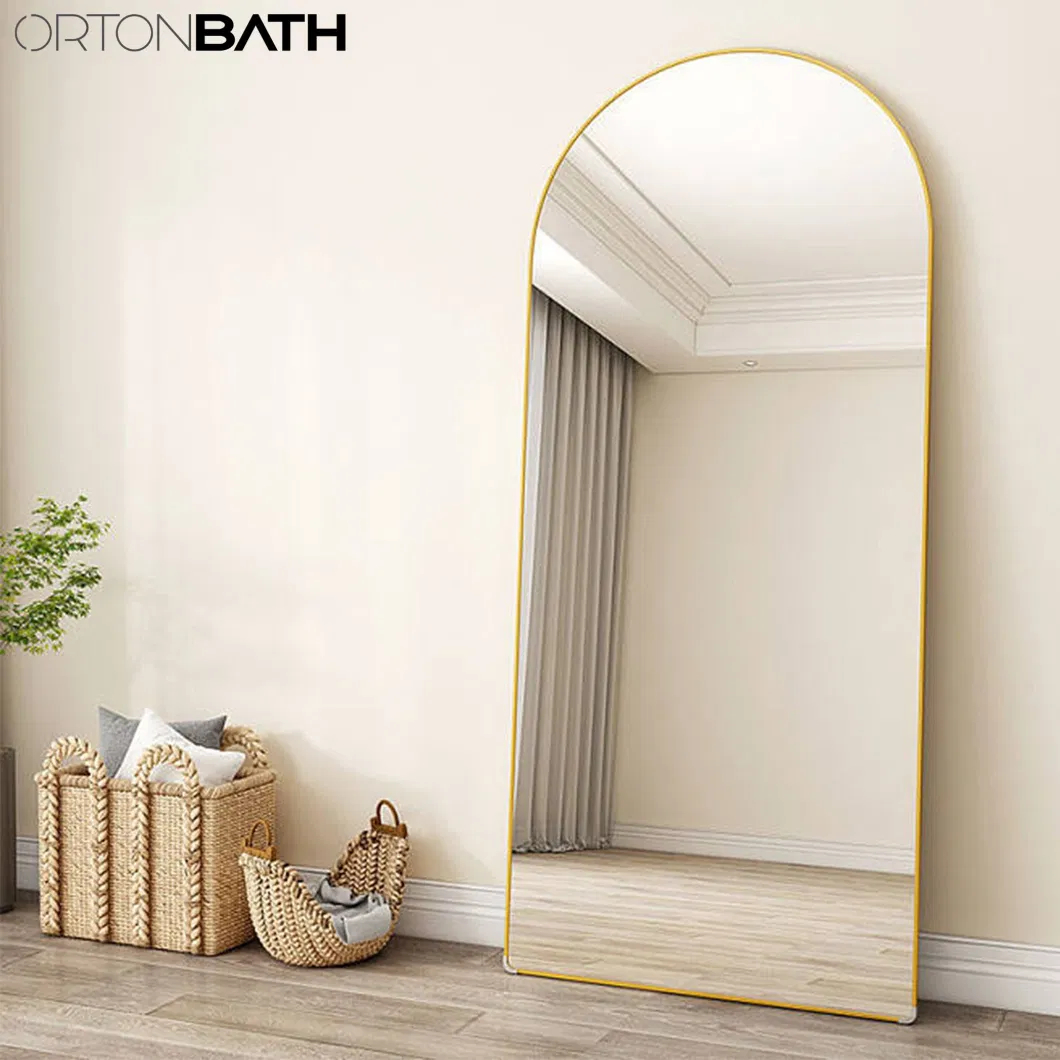 Ortonbath Full Length Floor Standing Mirror 65&quot;&times; 22&quot; Floor Mirror, Standing Mirror Smooth Arched Top Mirror, Large Arched Gold Metal Framed Mirror