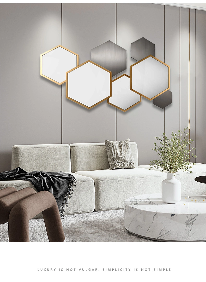 Large Contemporary Wall Decor Irregular Shape Pieces Stainless Steel Frame Livingroom Mirrors