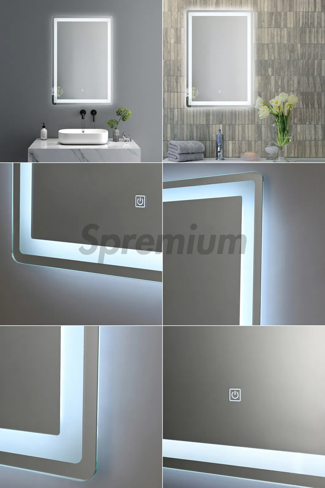 SAA Hotel LED Wall Mirrors Modern Frameless Bath Mirrors Bathroom Lighted Glass Mirror with Waterproof IP44/IP66 Rating