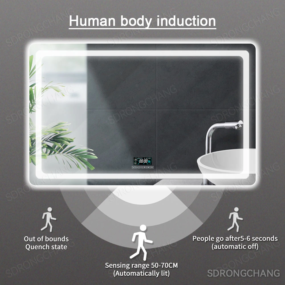 Anti-Fog Touch Switch Lighted Illuminated Backlit Bluetooth Speaker Hotel LED Smart Mirror