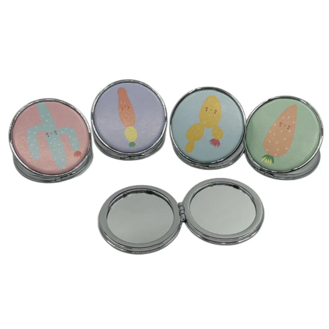 Hot Selling Round Leather Mini Magnifying Pocket Cosmetic Mirror for Gift