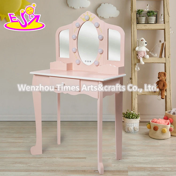 Most Popular Girls Pink Wooden Dressing Table with LED Mirror W08h193