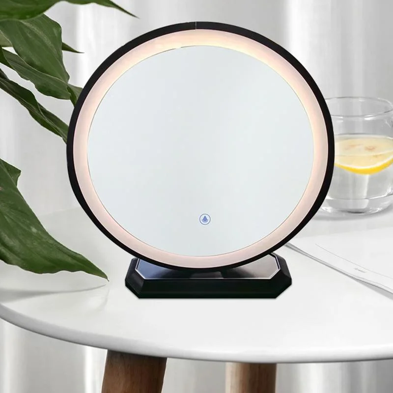 Smart Large Round Wrought Iron Mirror Luminous Makeup Mirror