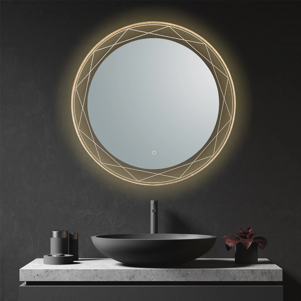 Wall Mounted Fashion LED Mirror Acrylic Edge Decorated Custom Wash Basin LED Mirror