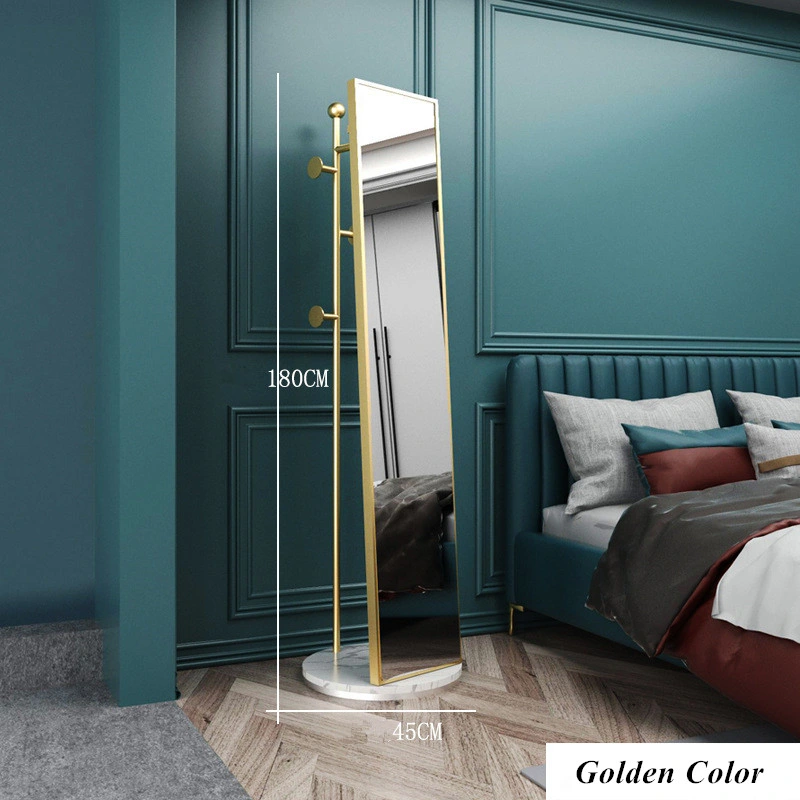 Light Luxury Mirror Full-Length Mirror Floor-to-Ceiling Mirror Home Bedroom Girls Can Rotate Dressing Mirror Coat Rack Integrated