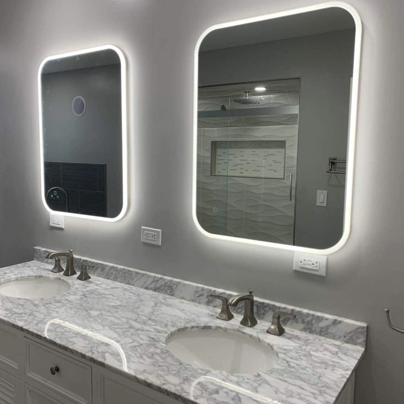 Frameless Rectangle LED Mirror Bluetooth Bathroom Mirror Interior Deco Wall Mirror