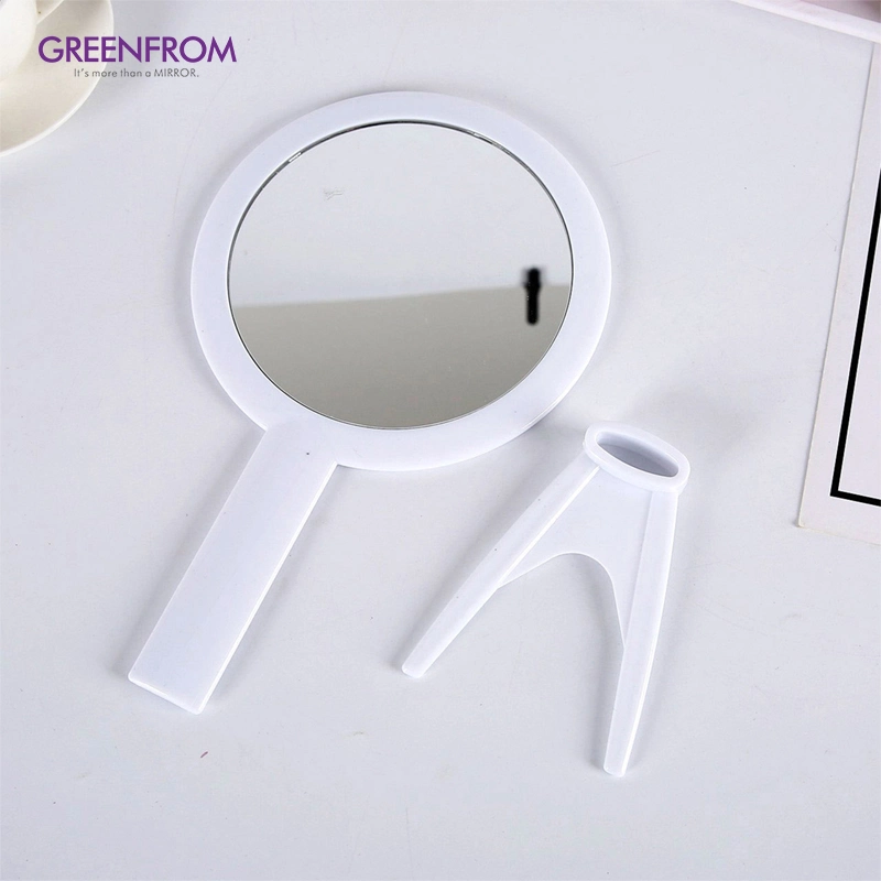 1X/2X Plastic Portable Standing Round Single Side Cosmetic Hand Held Mirror Gmsd2701