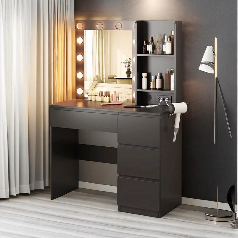 Vanity with Lights, 37inch Vanity Desk with Power Strip, 4 Drawers Makeup Table with Lighted Mirror, 3 Lighting Colors, White