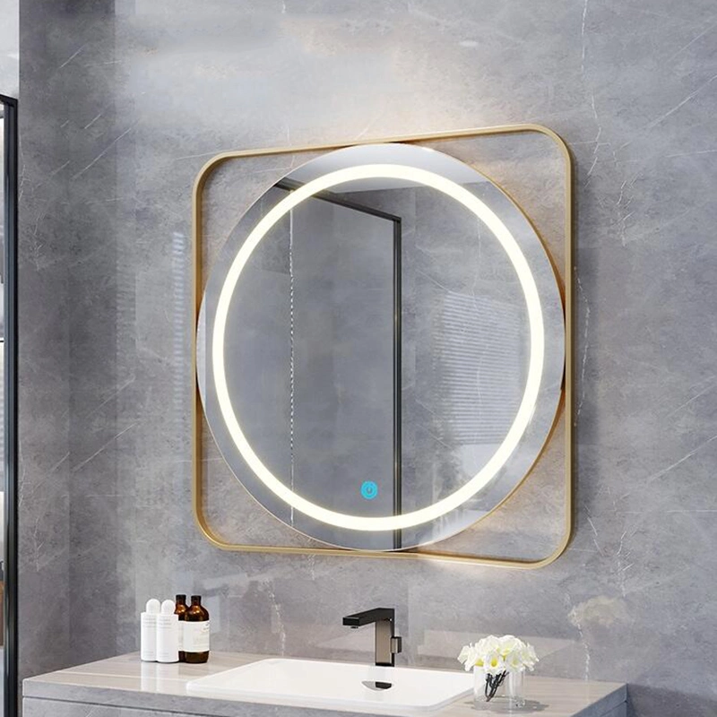 Round Smart Bathroom Mirror Lighting Square Frame Touch LED Makeup Mirror