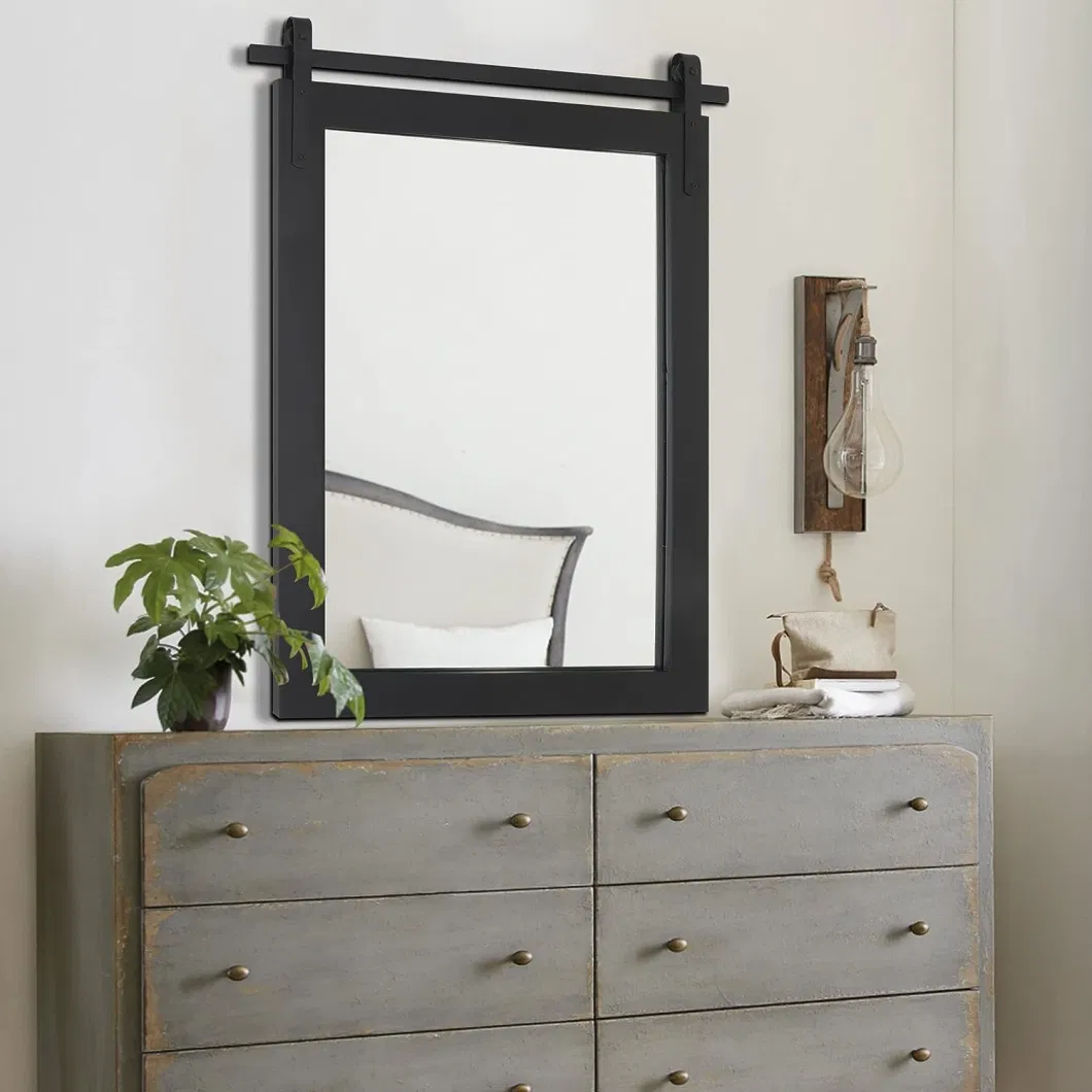 Black Farmhouse Mirror for Wall, 22X30inch Wood Framed Square Bathroom Mirrors for Vanity, Barn Door Style Mirrors Wall Mounted Dresser Decor Mirror Living Room