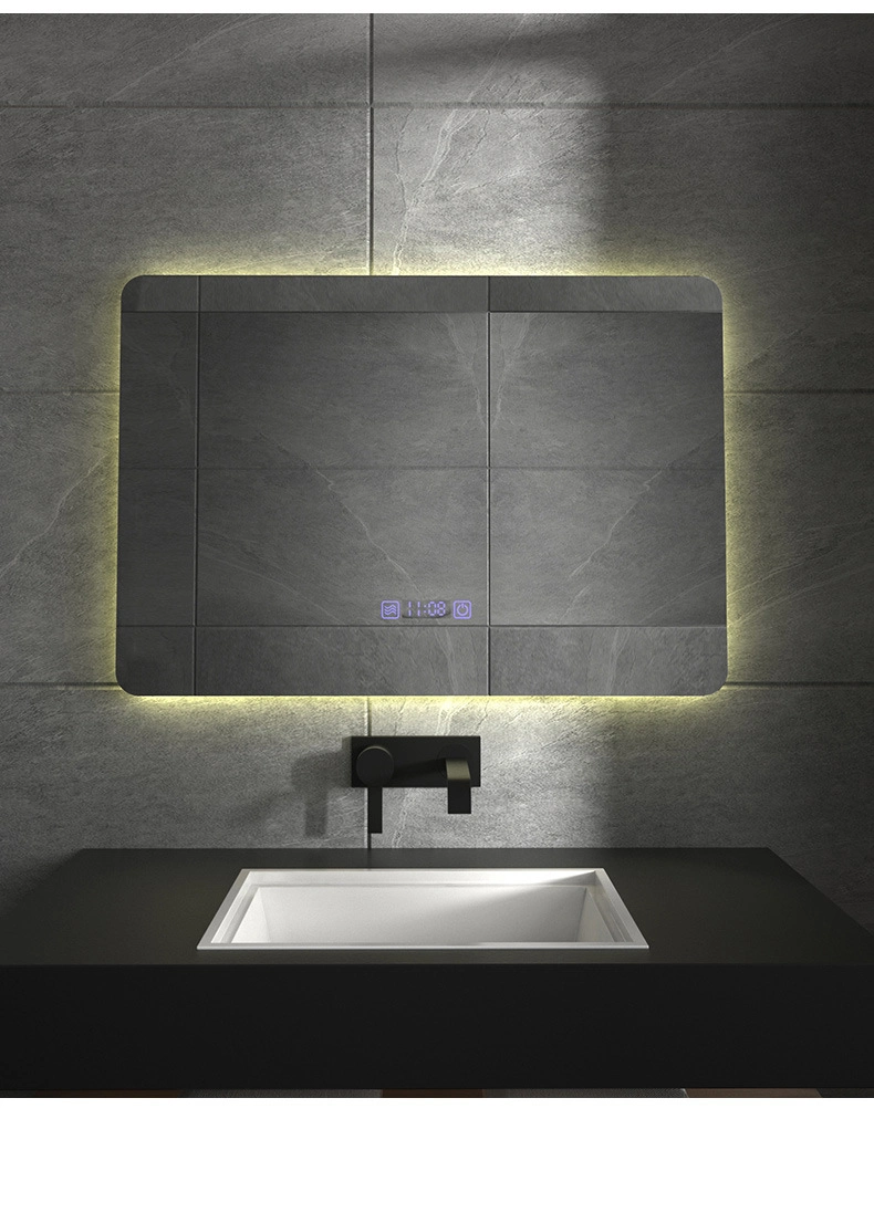 Sensor Switch Large Rectangular Vanity Mirror Anti Fog Bathroom Wall Mounted Frameless Smart LED Mirrors